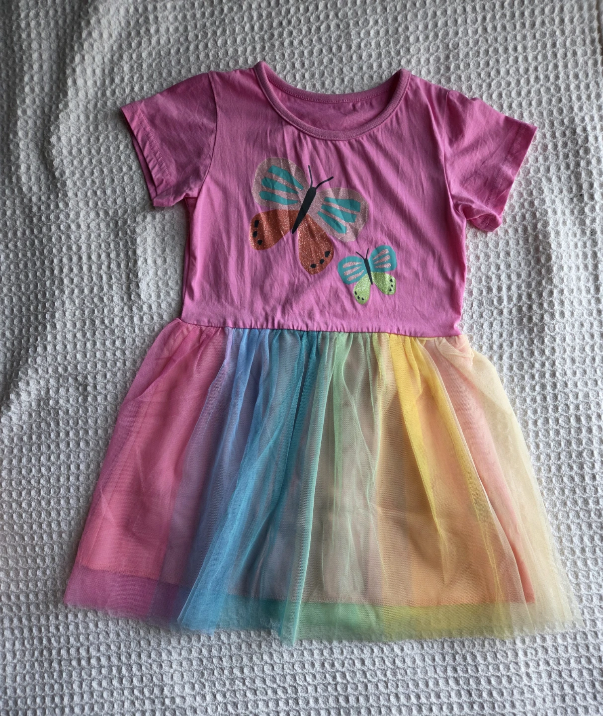 Rainbow Tulle Girls Dress Size 5Y Pink Butterfly Casual Party - photo 2