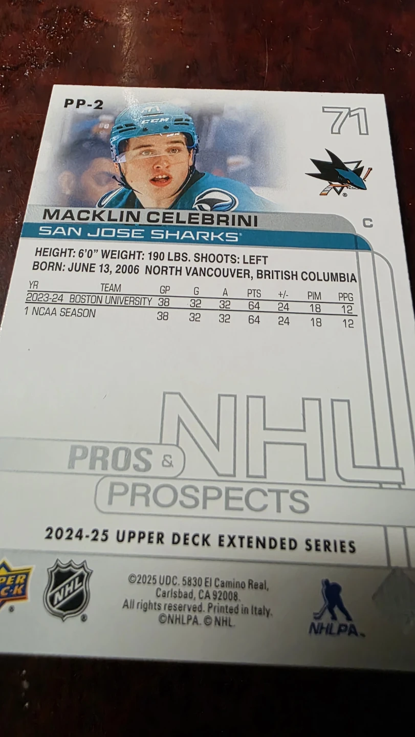 Macklin Celebrini 2024-25 Upper Deck Extended Series Card - photo 2