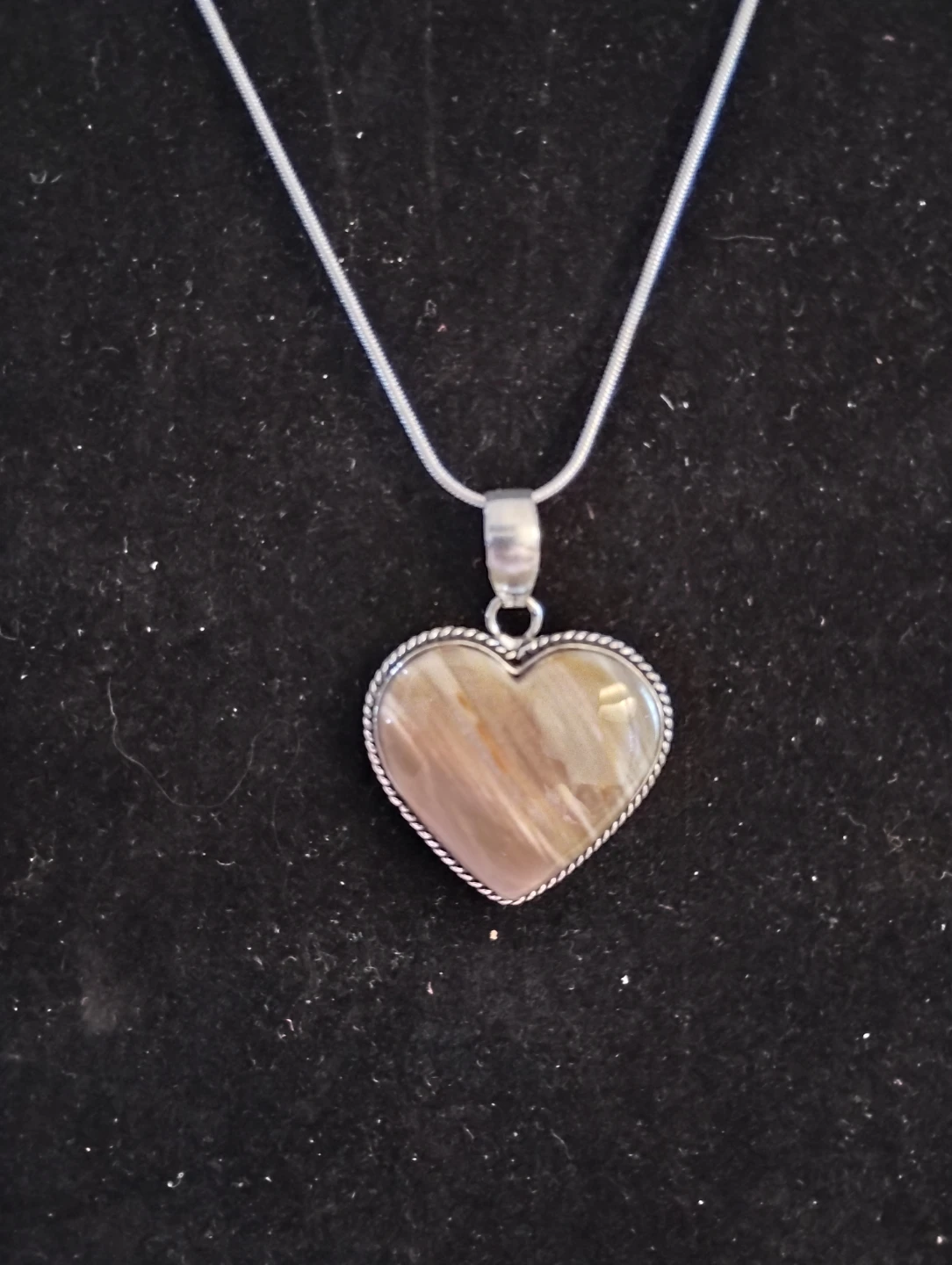 Sterling Silver Banded Agate Heart  Necklace