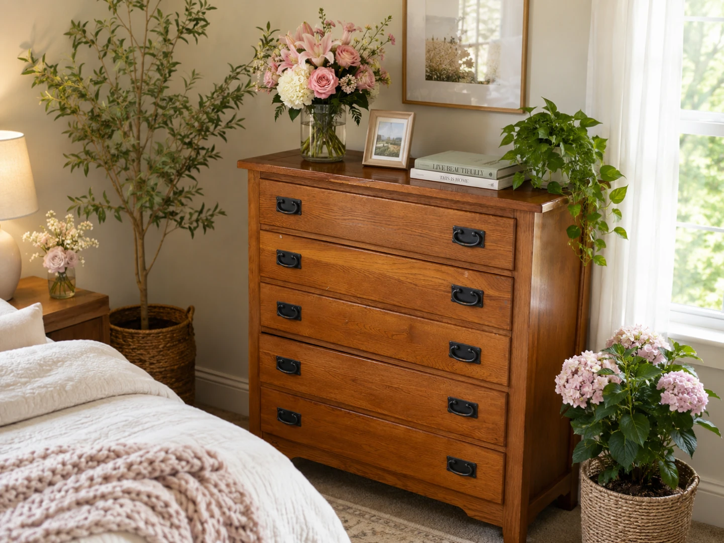 VAUGHAN BASSETT Mission Oak Highboy Dresser