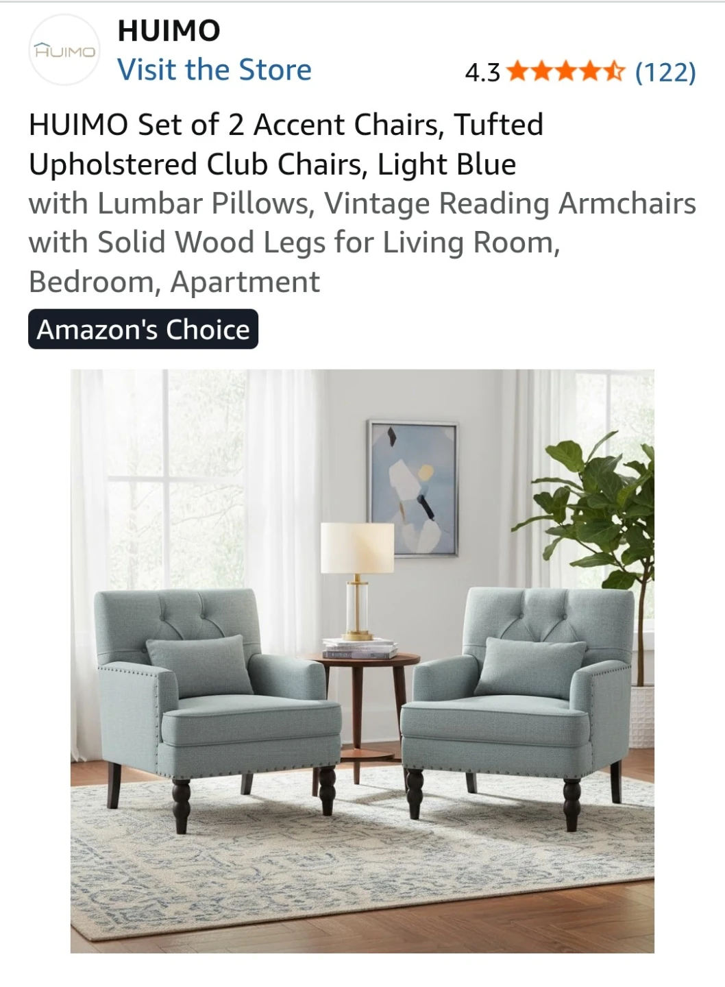 Set of 2 Light Blue Upholstered Club Chairs - photo 2