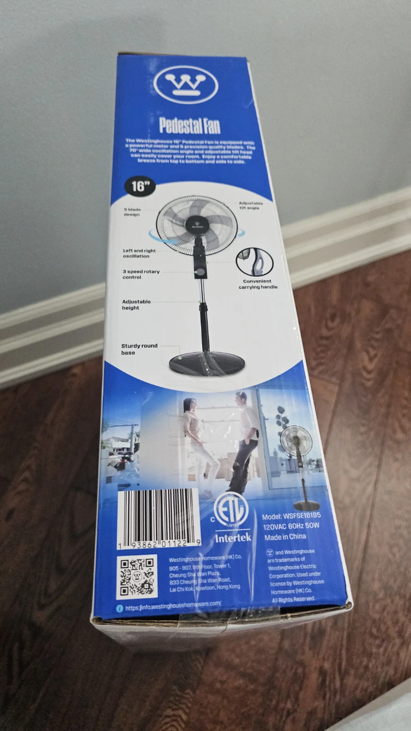 Very quiet Fan - Westinghouse 16" Pedestal Fan, never used - photo 2