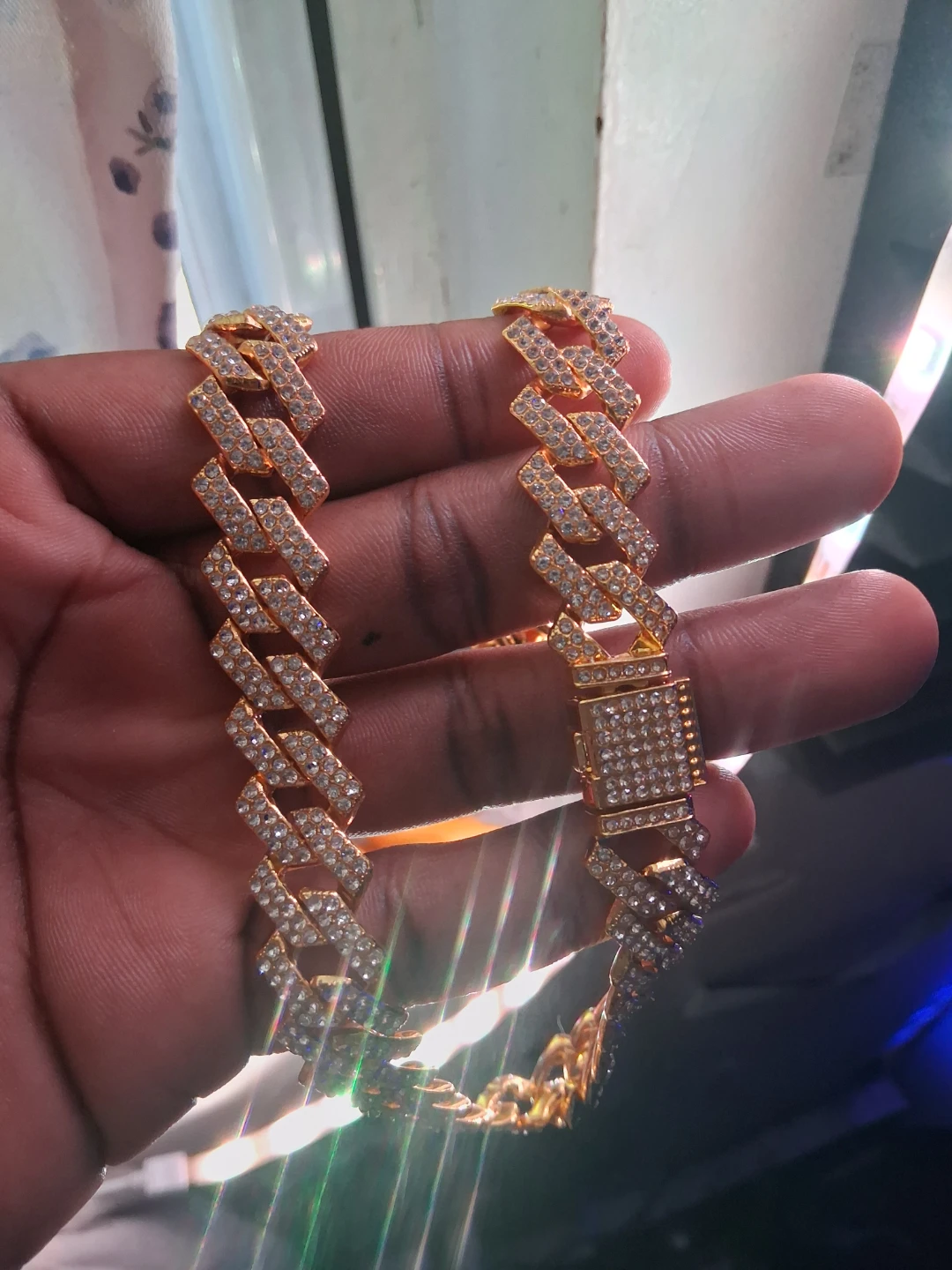 Gold Cuban Link Chain with Rhinestones - photo 2