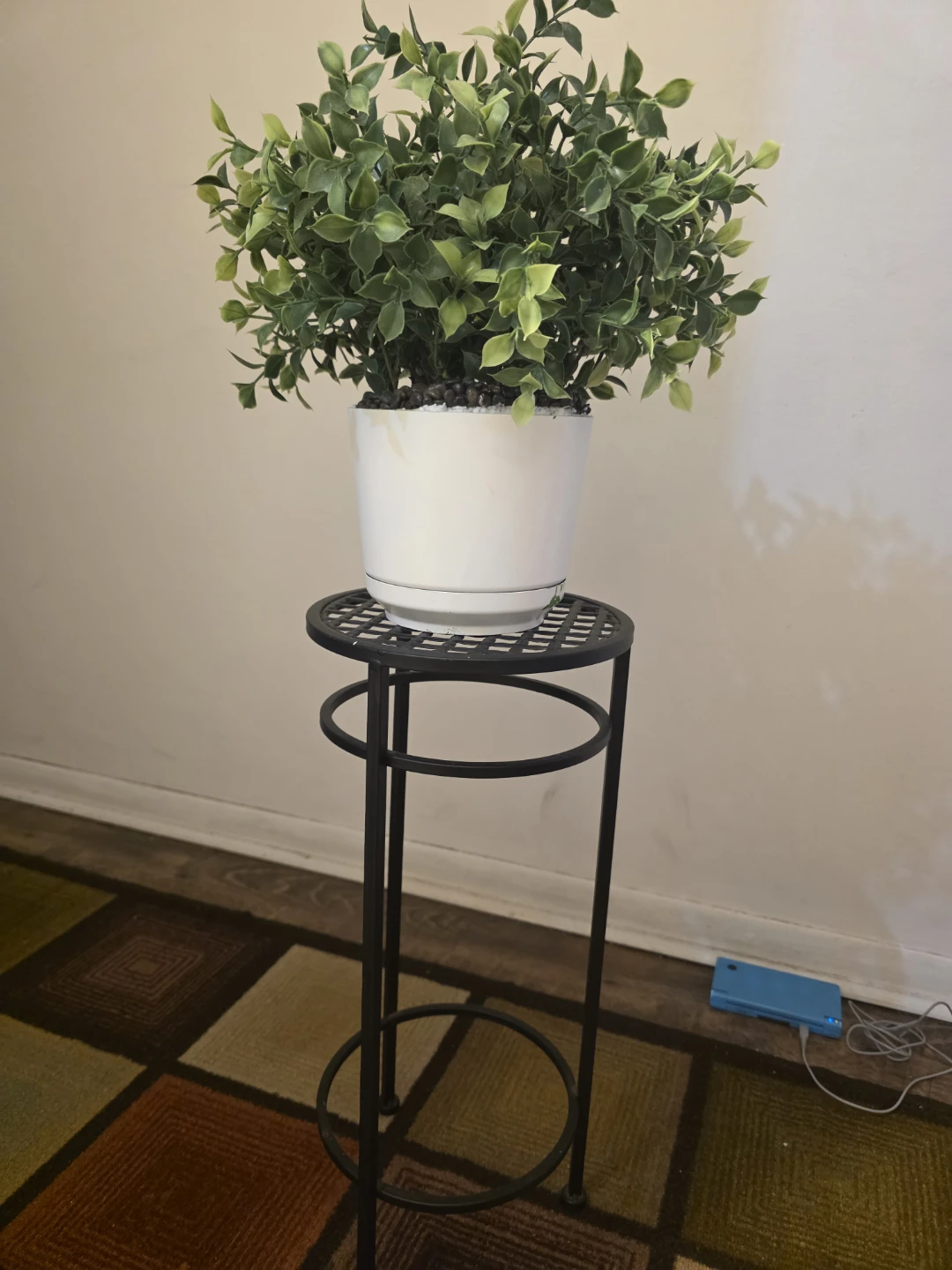 Artificial Green Plant in White Pot with Stand