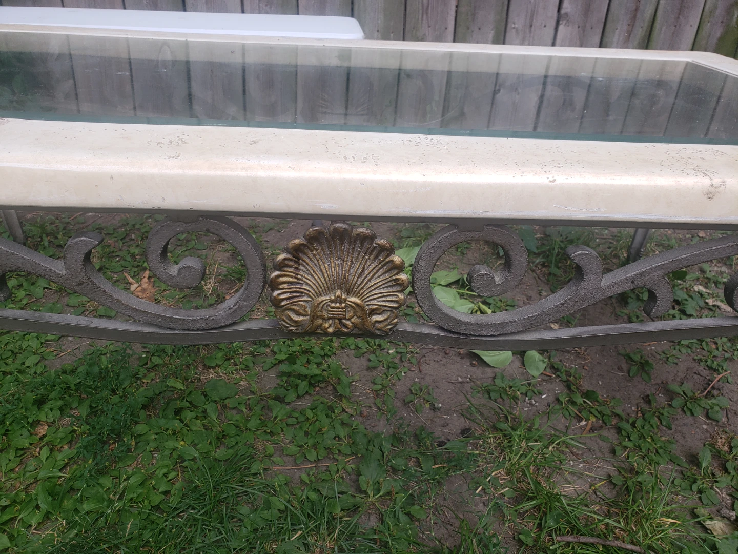 Antique Cast Iron with  Glass Top Coffee Table