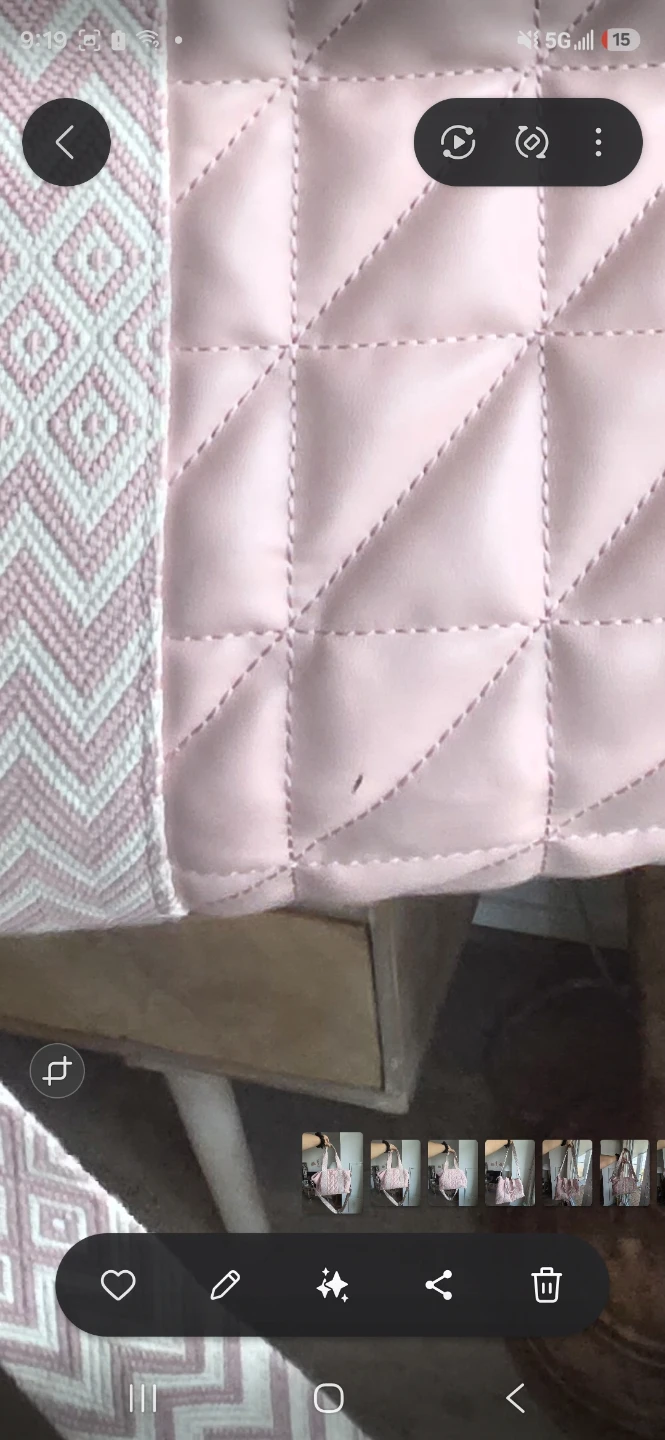 Pink Quilted Tote Bag with Patterned Straps - photo 3