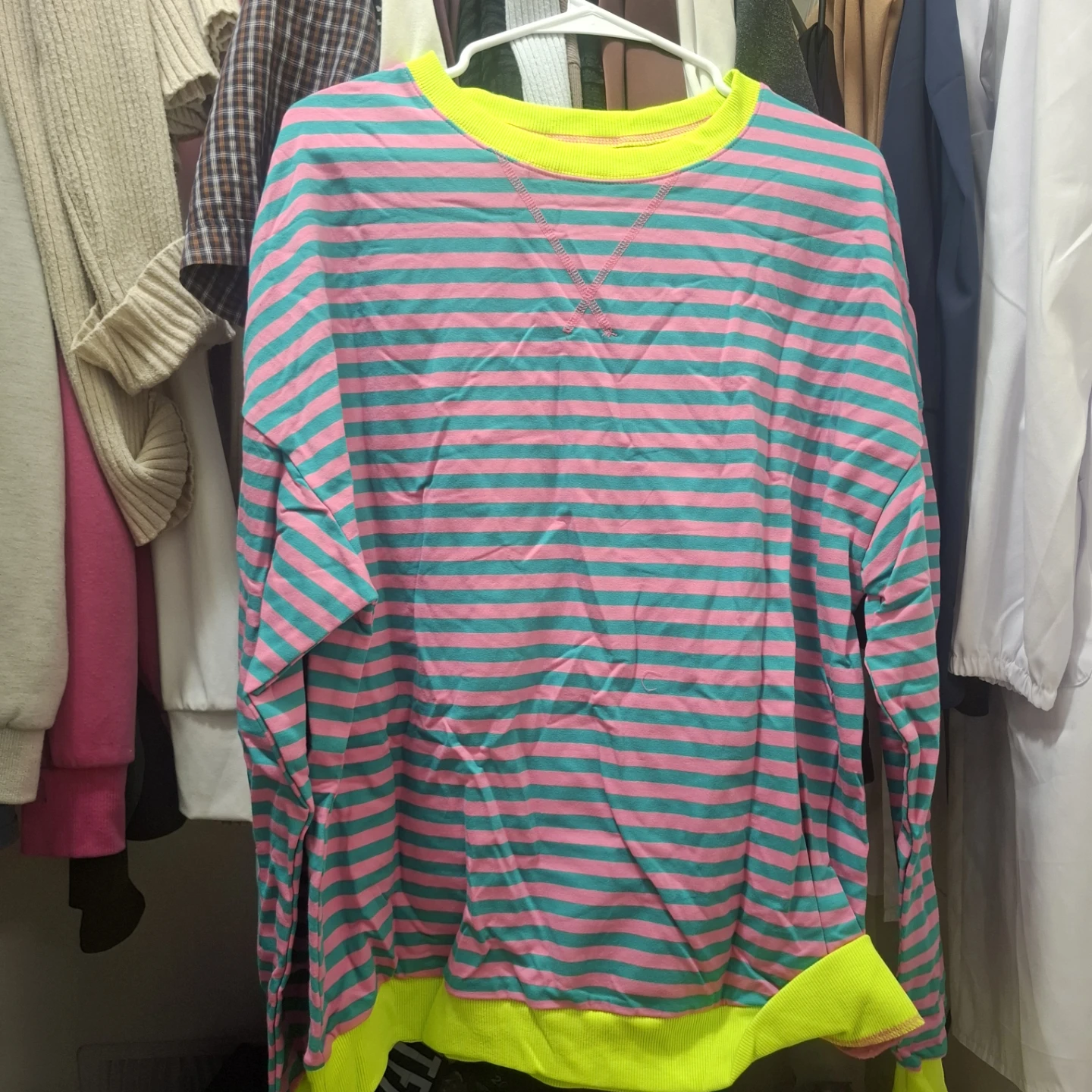 Pink and Teal Striped Long Sleeve Shirt
