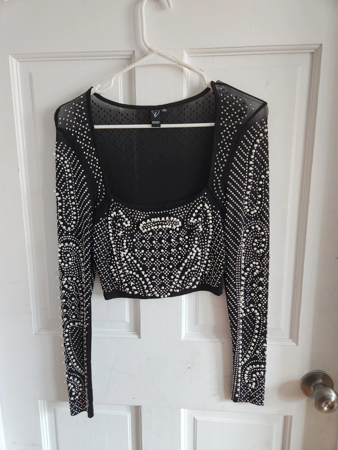 Windsor Black Embellished Mesh Crop Top