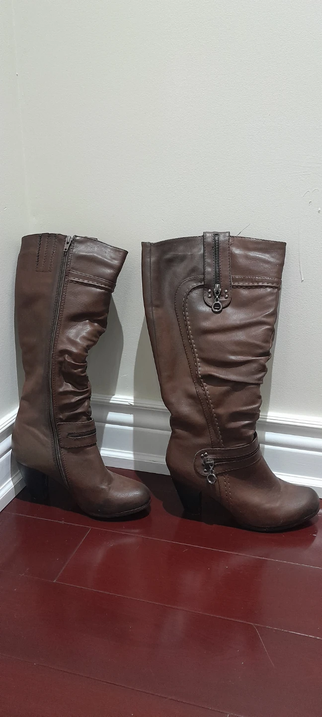 Brown Faux Leather Tall Boots