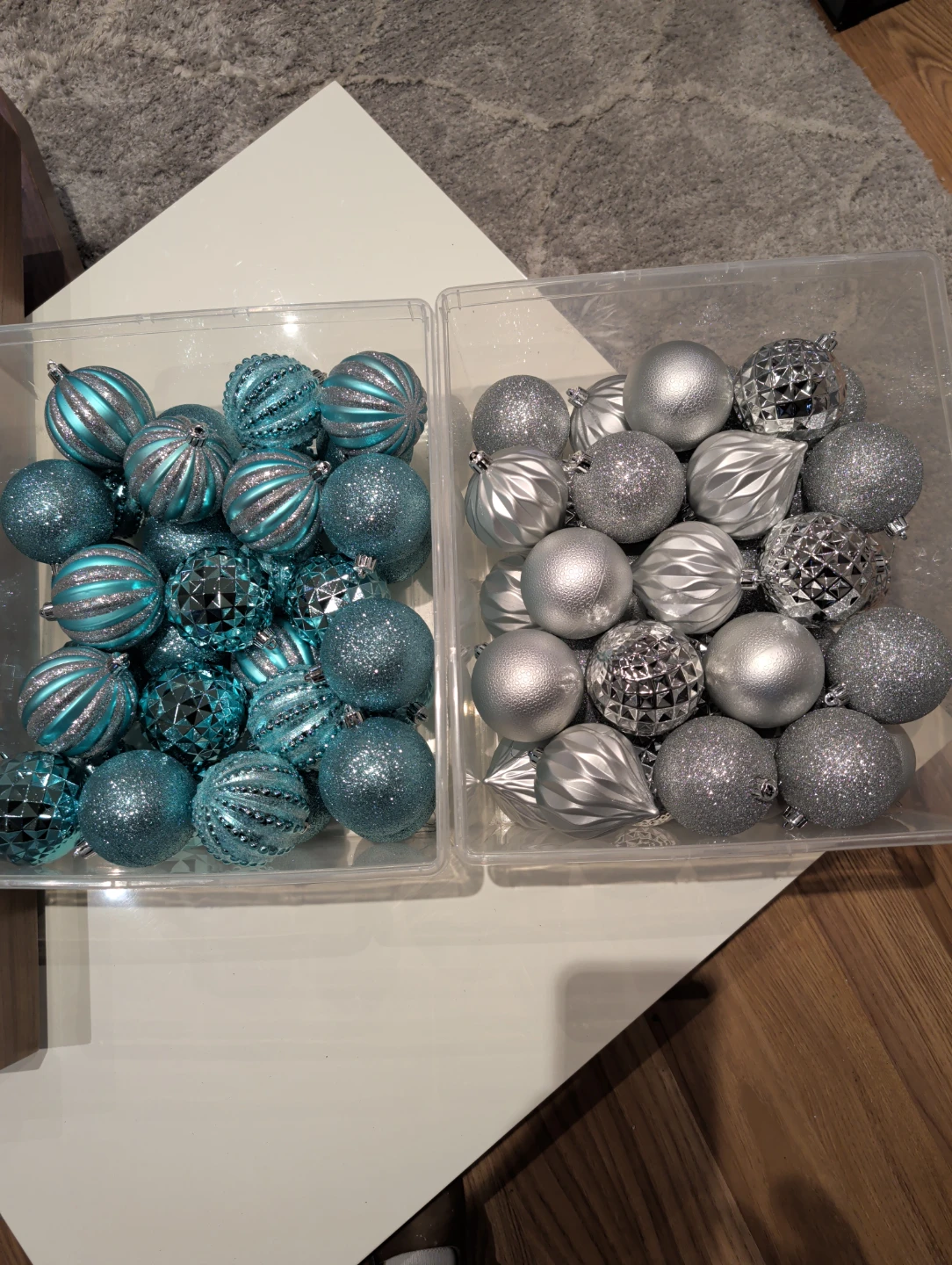 Christmas Ornaments - Teal and Silver (Set of 2 Boxes)