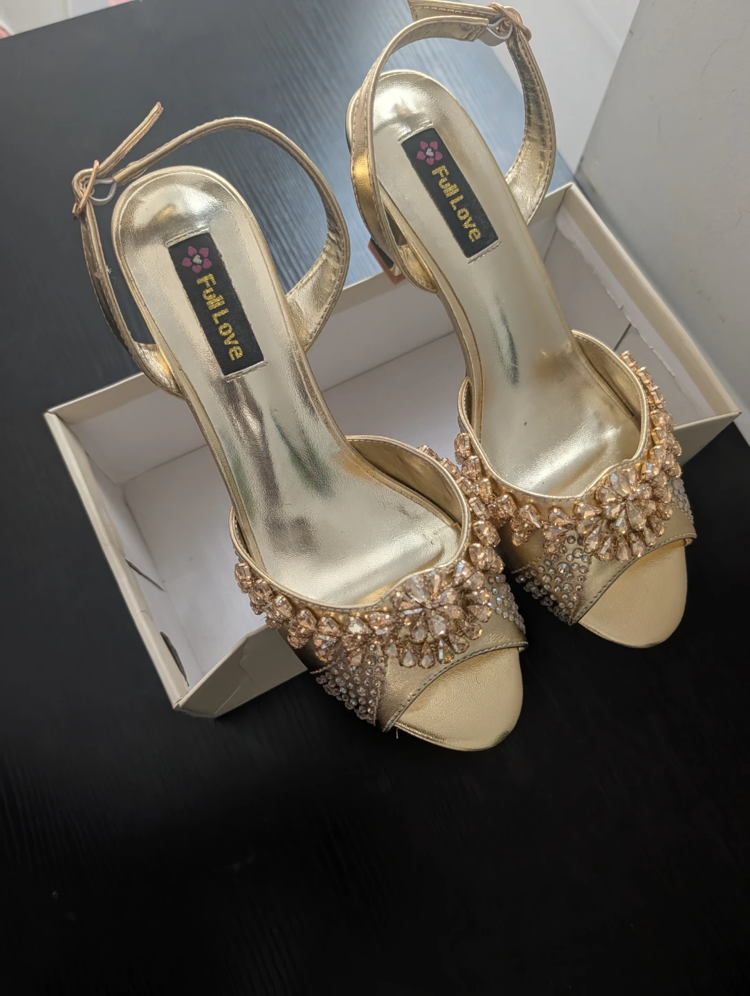 Full Love Gold Embellished Heels Size 38 - photo 5