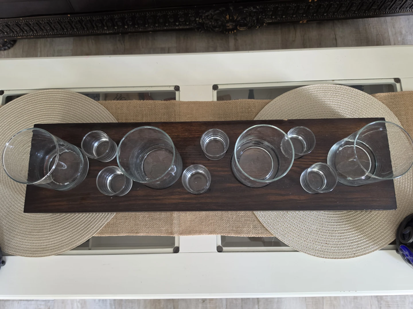Glass Candle Holder Set with Wooden Base