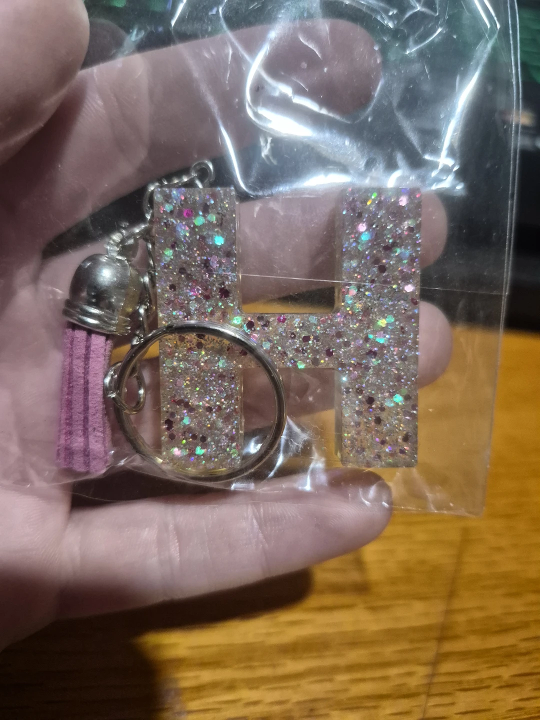 Glitter Resin Letter H Keychain