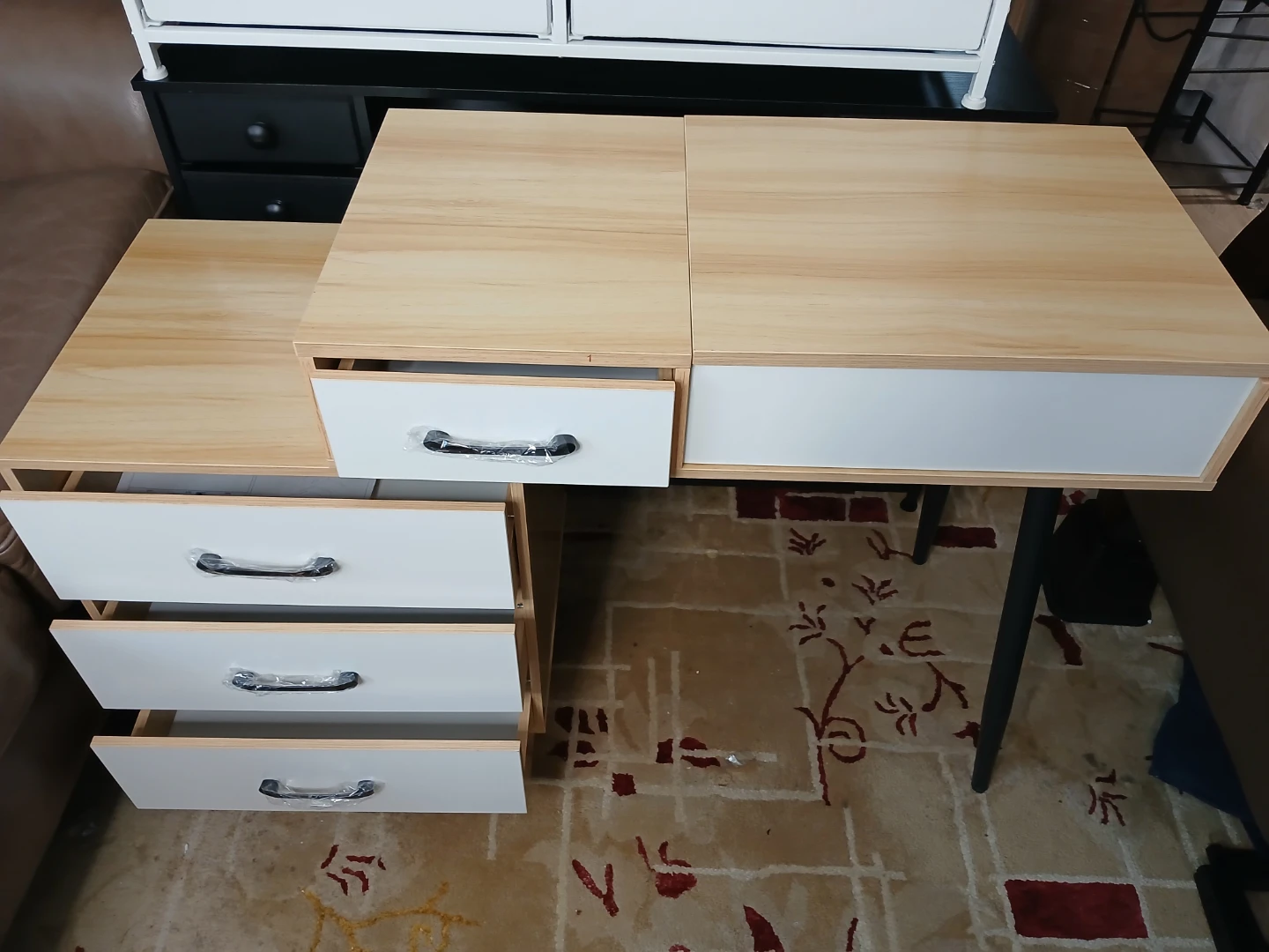 Modern White and Wood Vanity Desk with LED Mirror - photo 3