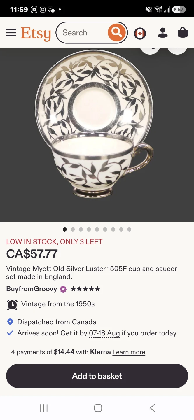 Vintage Myott Old Silver Luster Cup and Saucer Set - photo 5