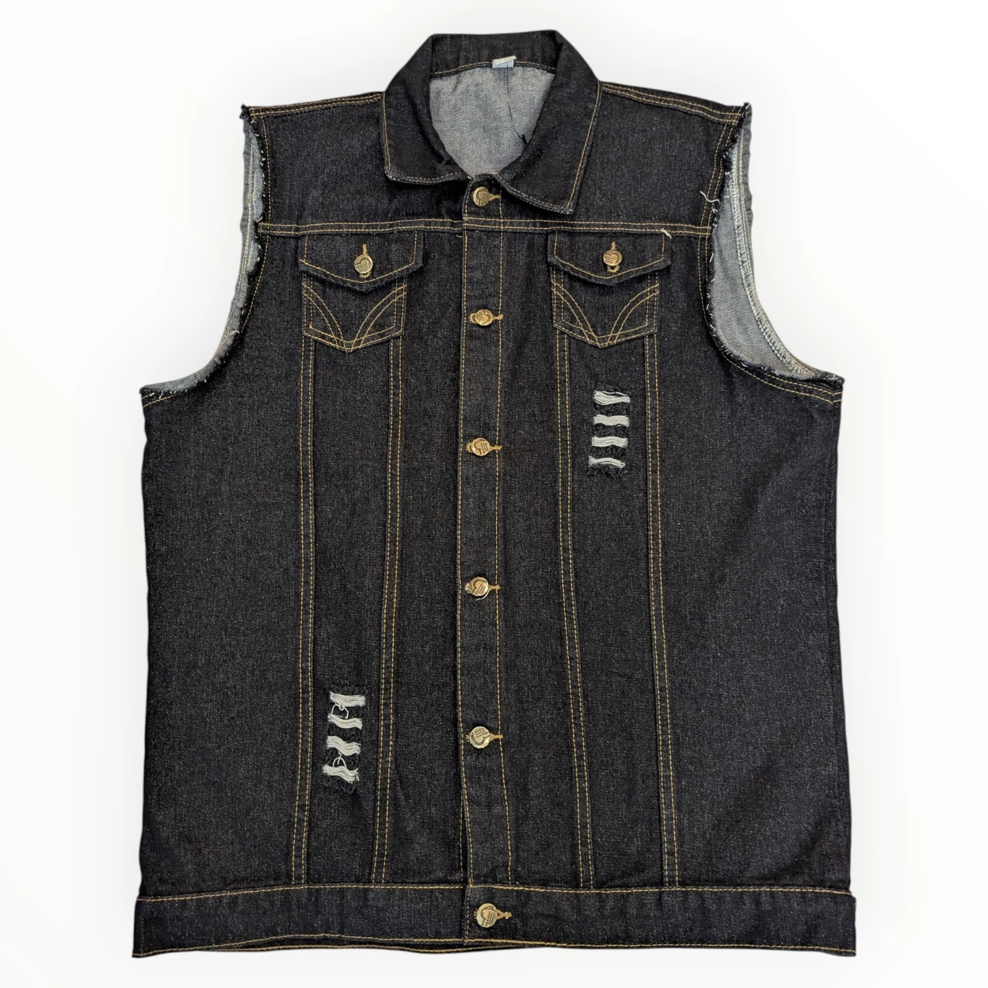 LIKE NEW Distressed Dark Wash Denim Vest MENS XL good as a LRG - photo 2