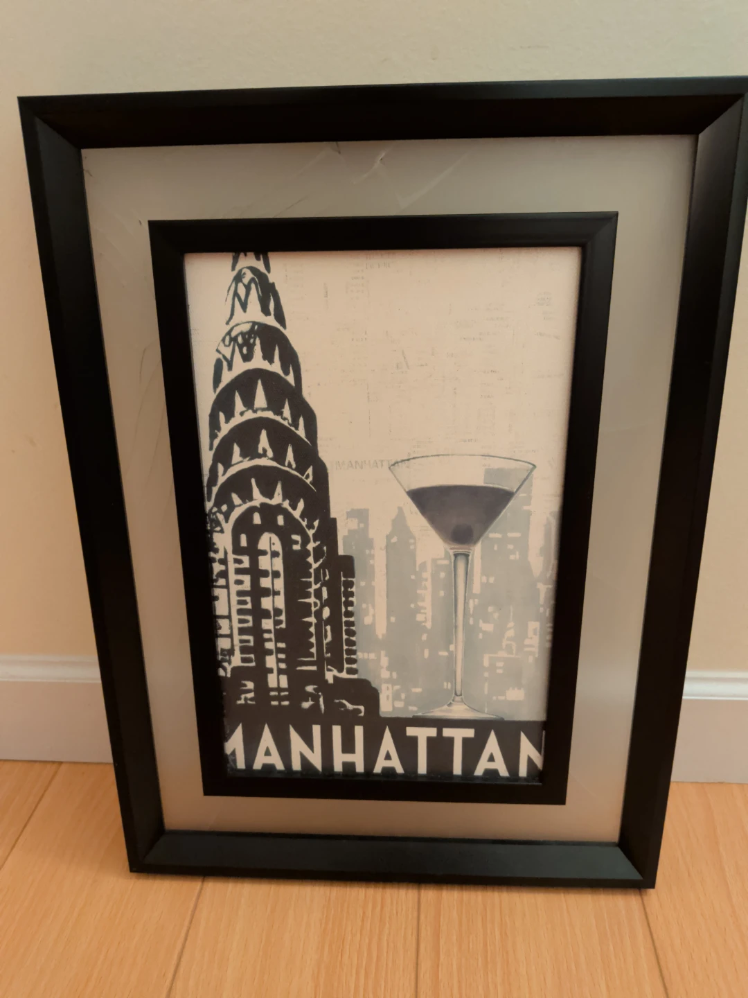 Manhattan Art Print with Cocktail Glass