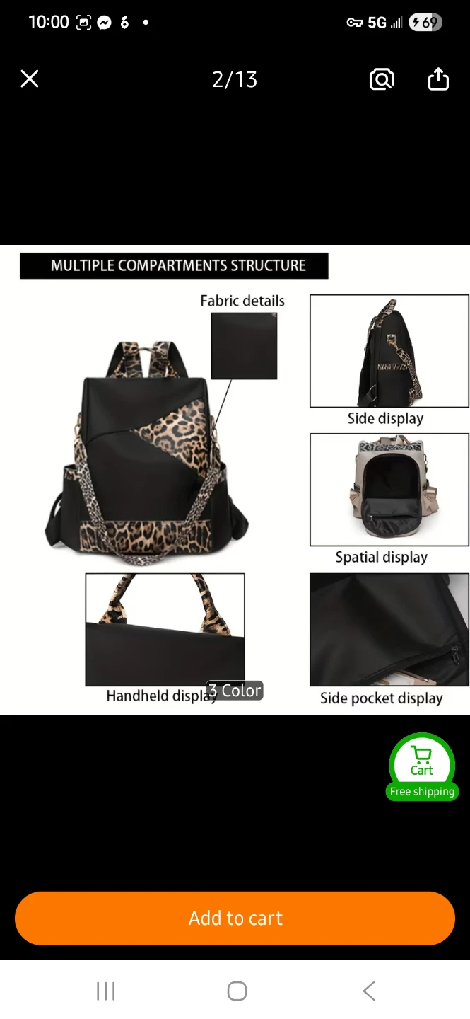Black Leopard Print Nylon Backpack - photo 3