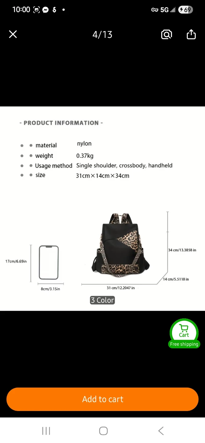 Black Leopard Print Nylon Backpack - photo 4
