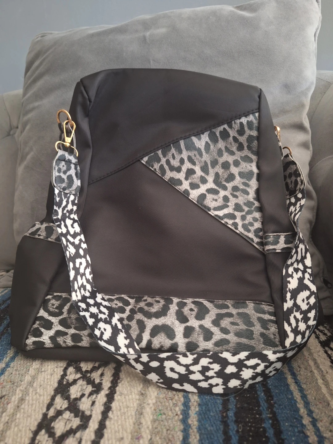 Black Leopard Print Nylon Backpack - photo 5