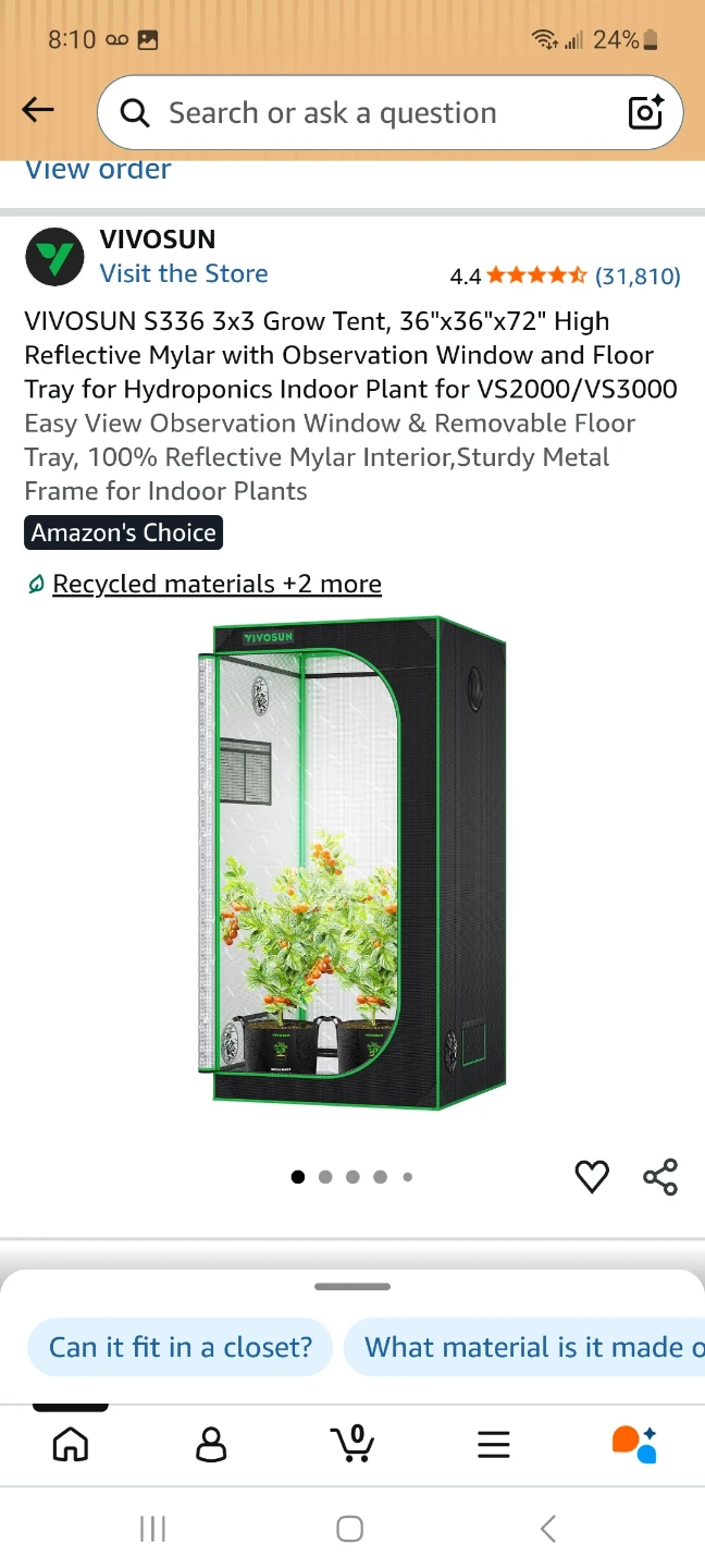 Vivosun 3' x 3' x 6' grow tent with lights and timers.