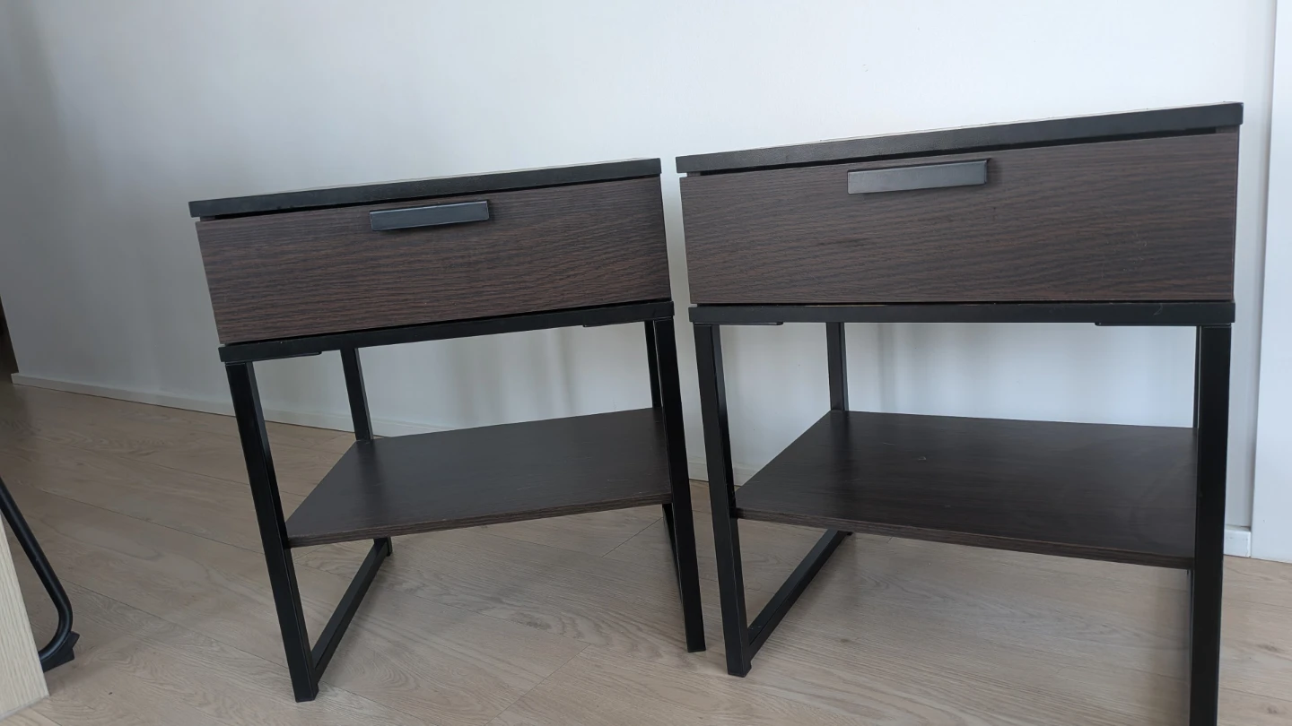 Pair of Dark Wood Nightstands with Drawer