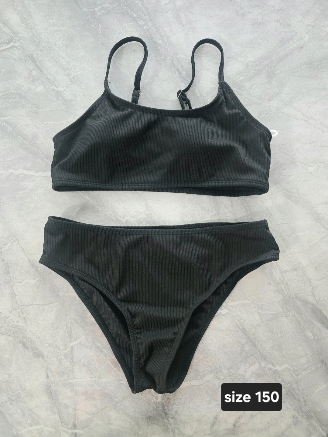 Black ribbed two-piece swimsuit size 150
