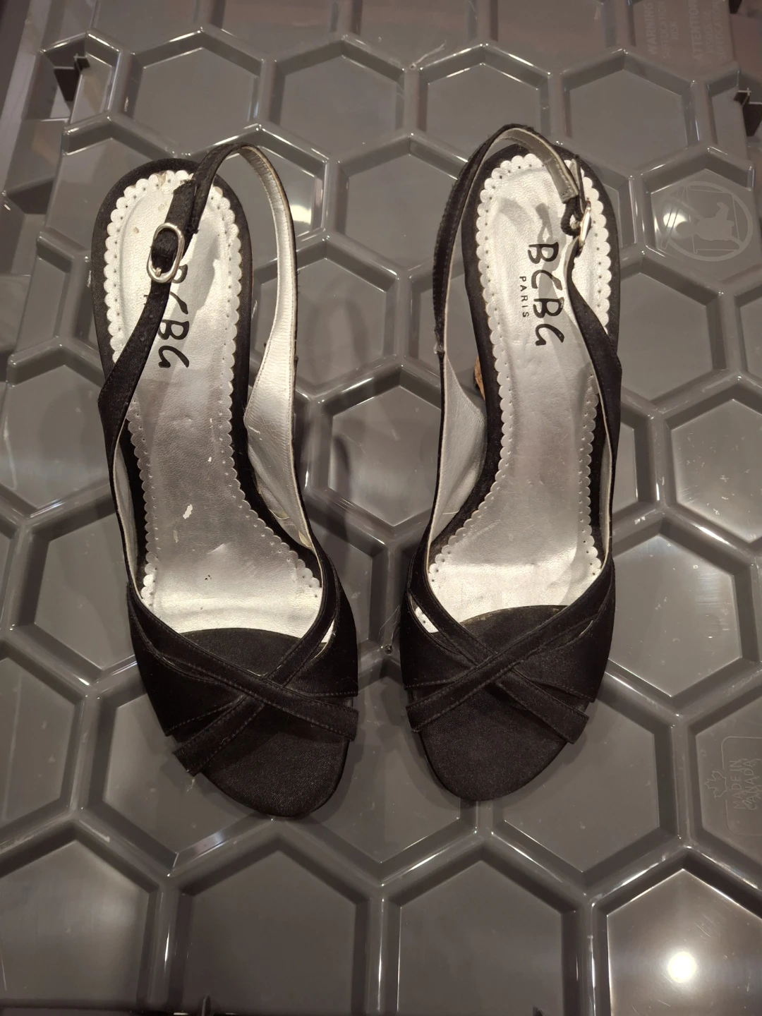 BCBG Paris Black Wedge Slingback Heels