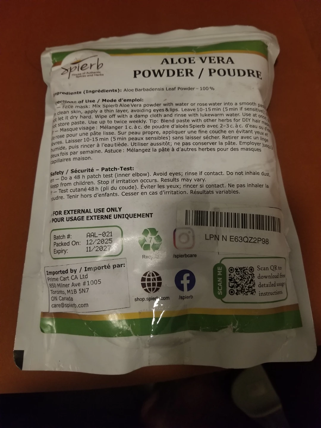 Spierb Aloe Vera Powder 100% Natural 250g - photo 3