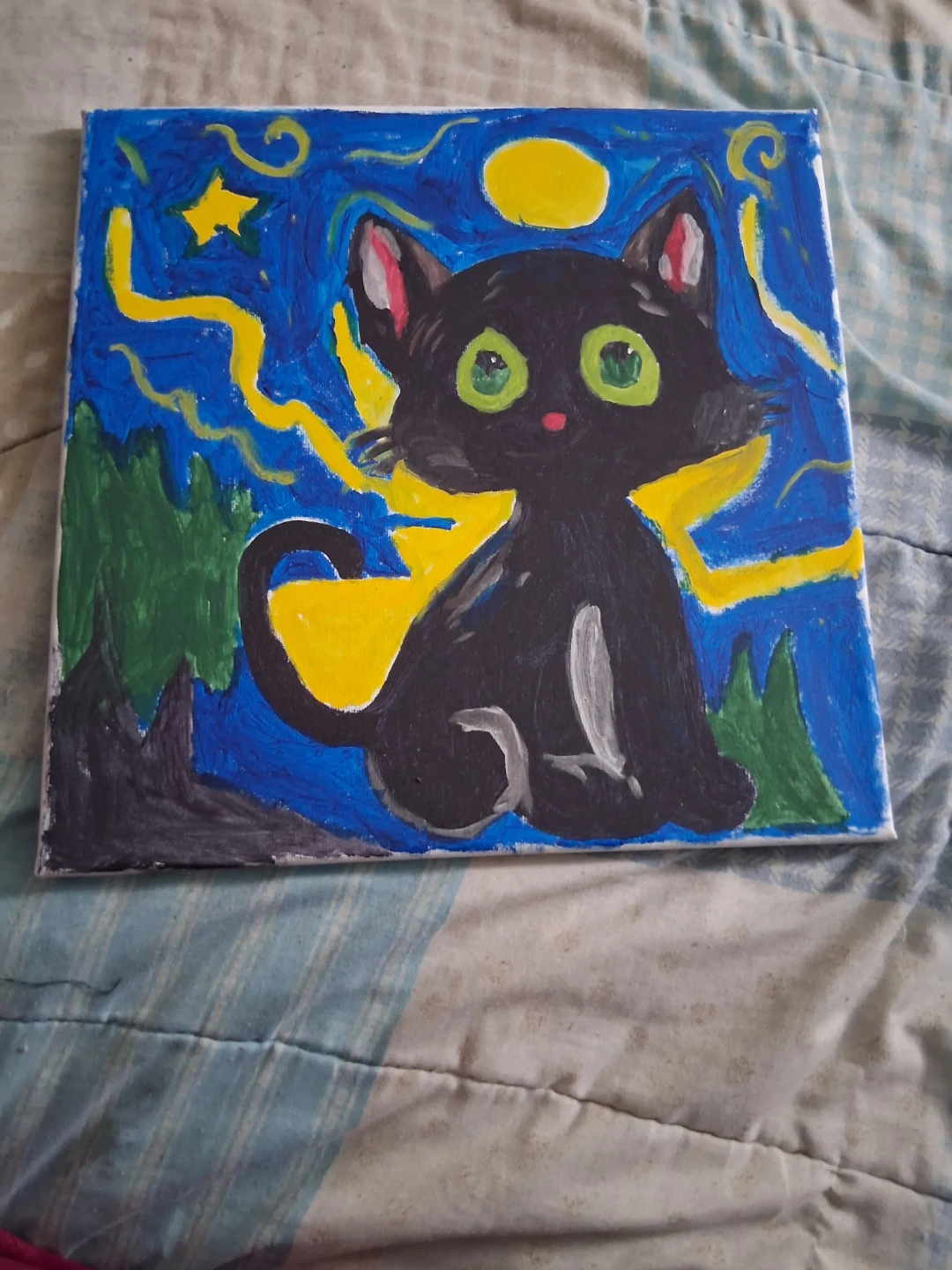 Canvas Painting of a Black Cat