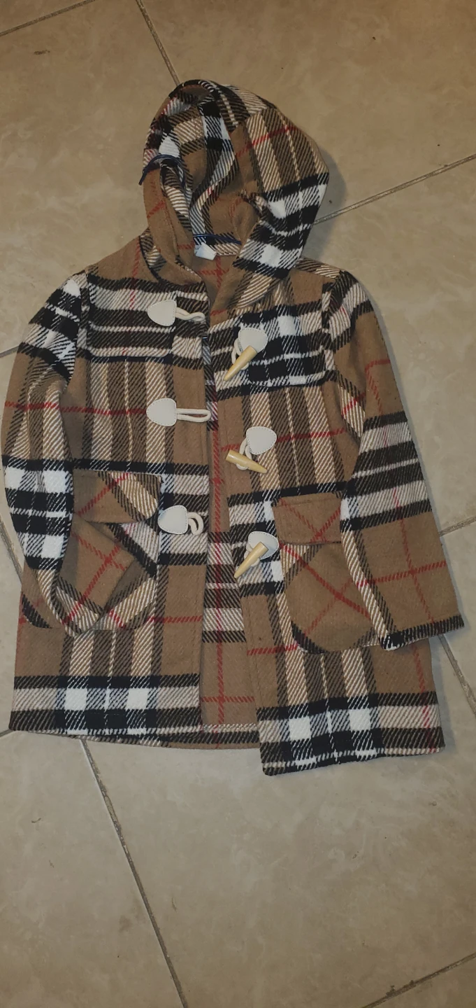 SHEIN Plaid Duffle Coat with Hood - Size 7Y
