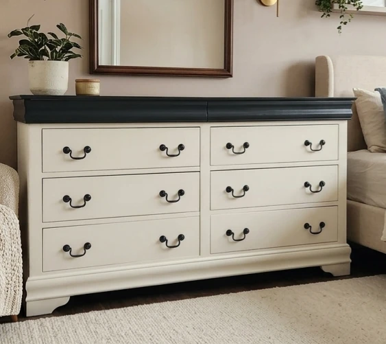 Beautiful 8 Drawer Dresser - Cream and Dark Grey
