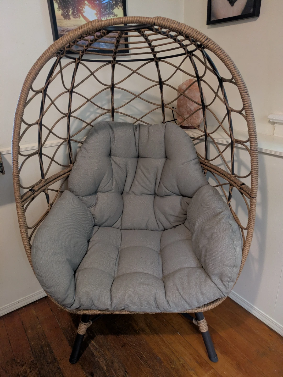 Wicker Egg Chair with Grey Cushion