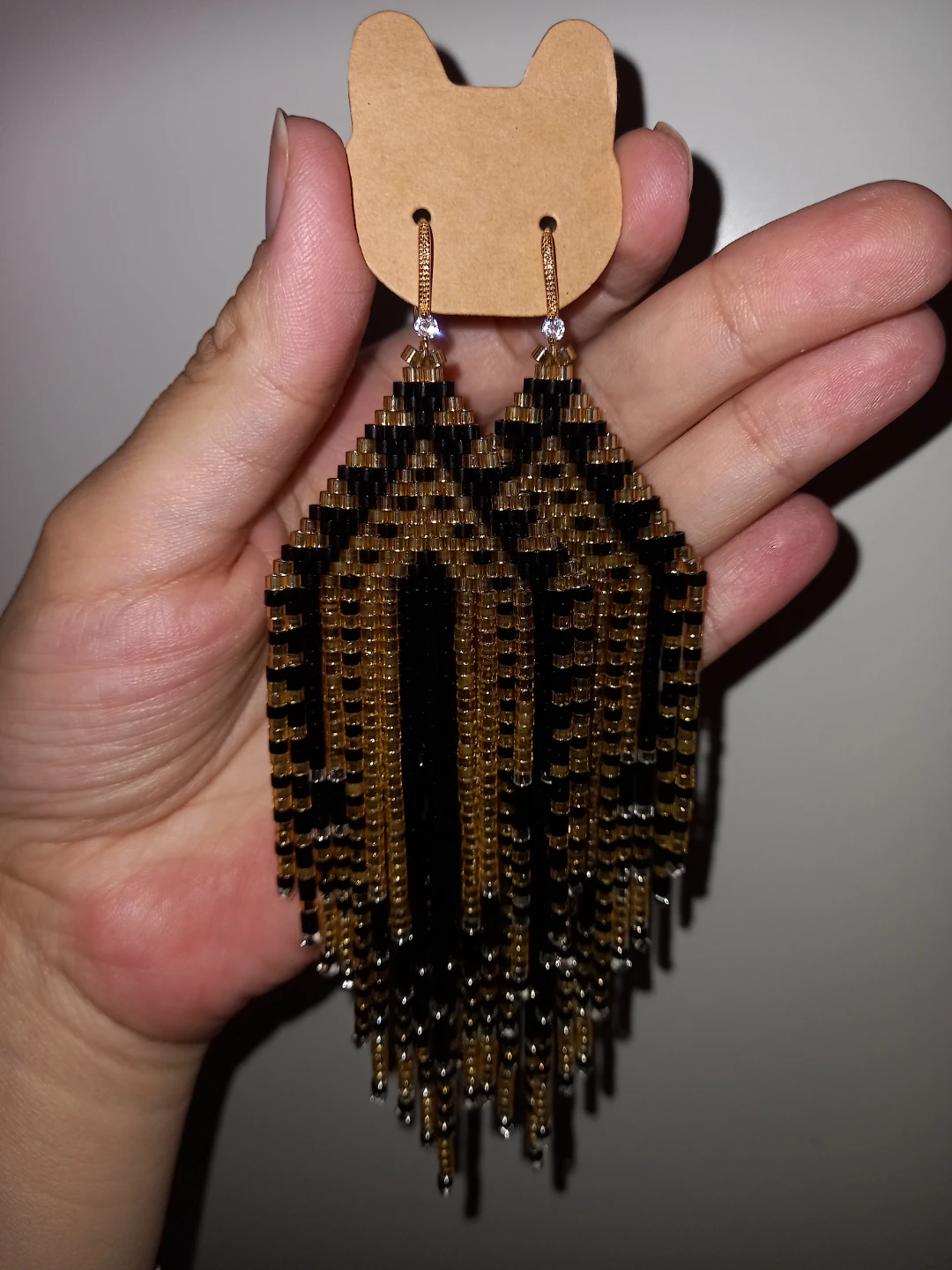 18KGoldPlated 🌟 Beaded Fringe Earrings - Black and Gold - photo 3