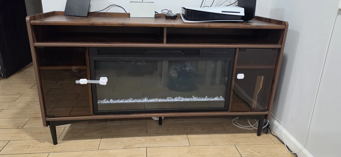 60” TV Stand w/ Electric Fireplace & Glass Storage
