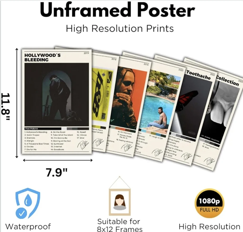Post Malone Album Art Prints on Canvas (8x12, Set of 6) - photo 3