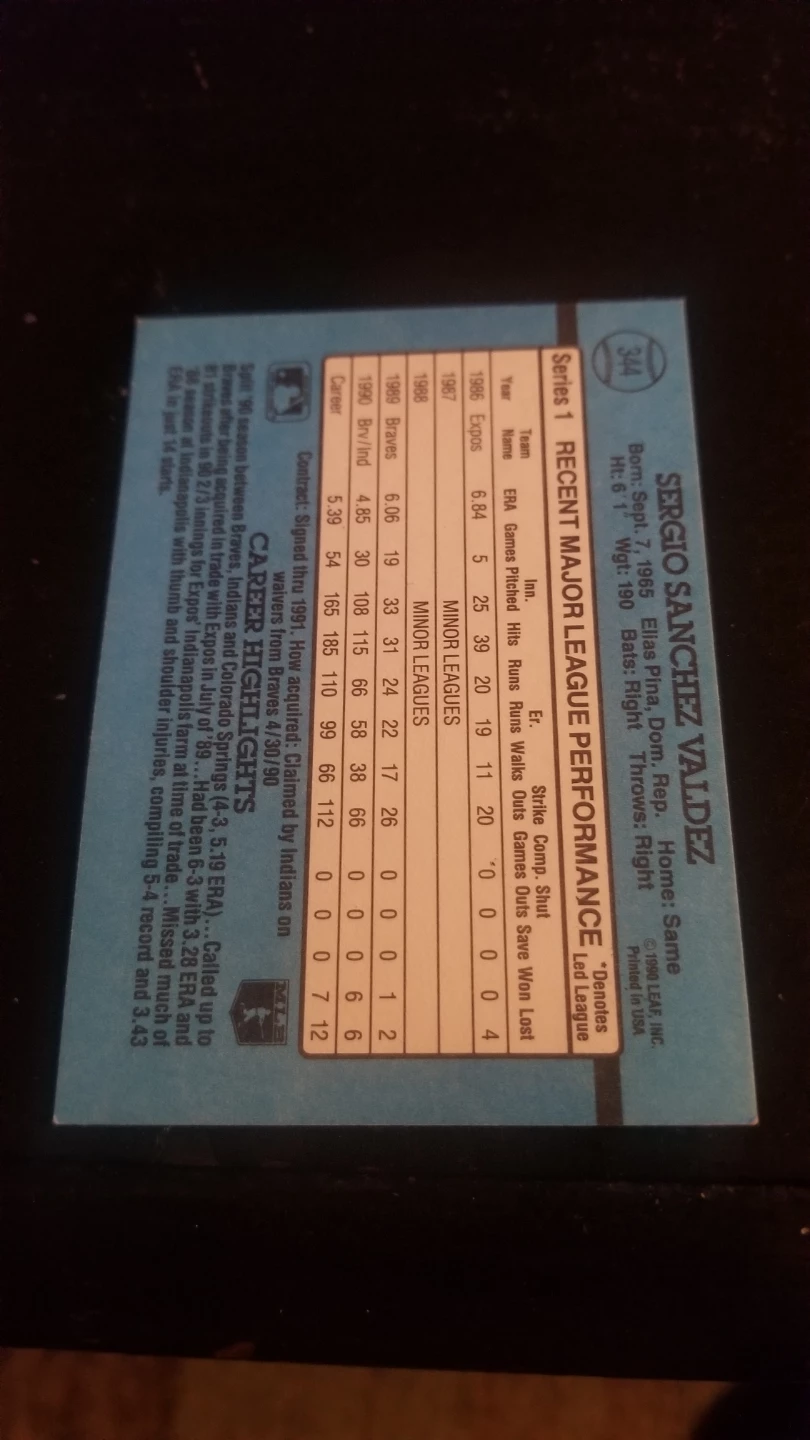 1991 Donruss Sergio Valdez Baseball Card - photo 2