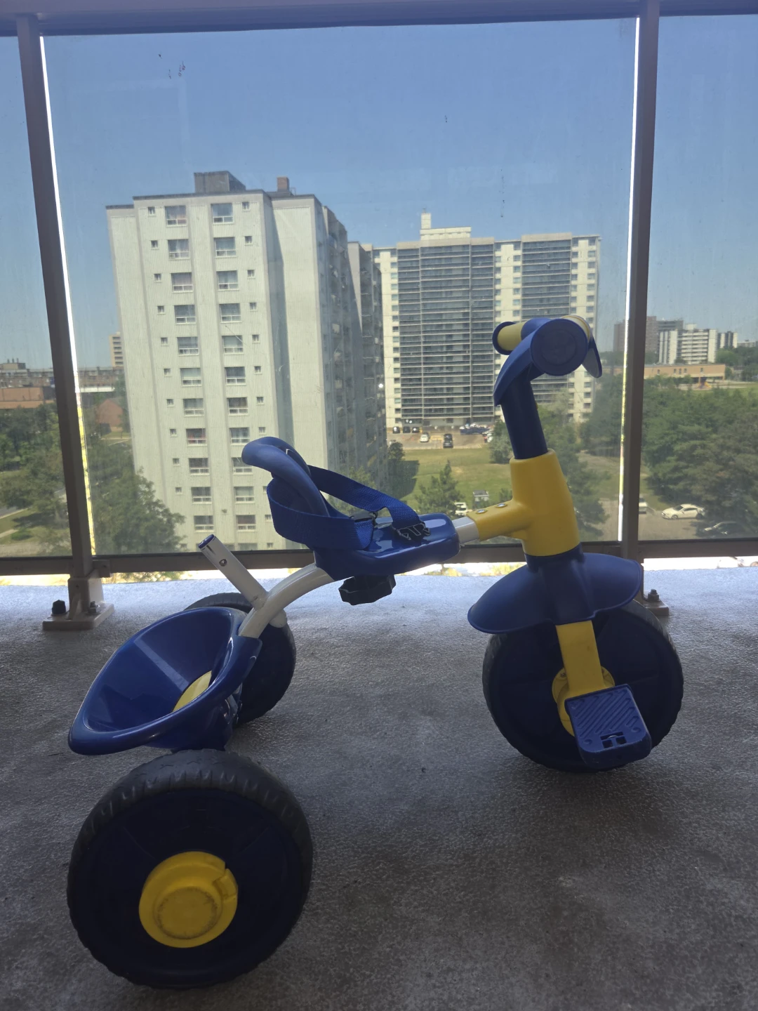 Blue and Yellow Ride-On Tricycle with Parent Handle