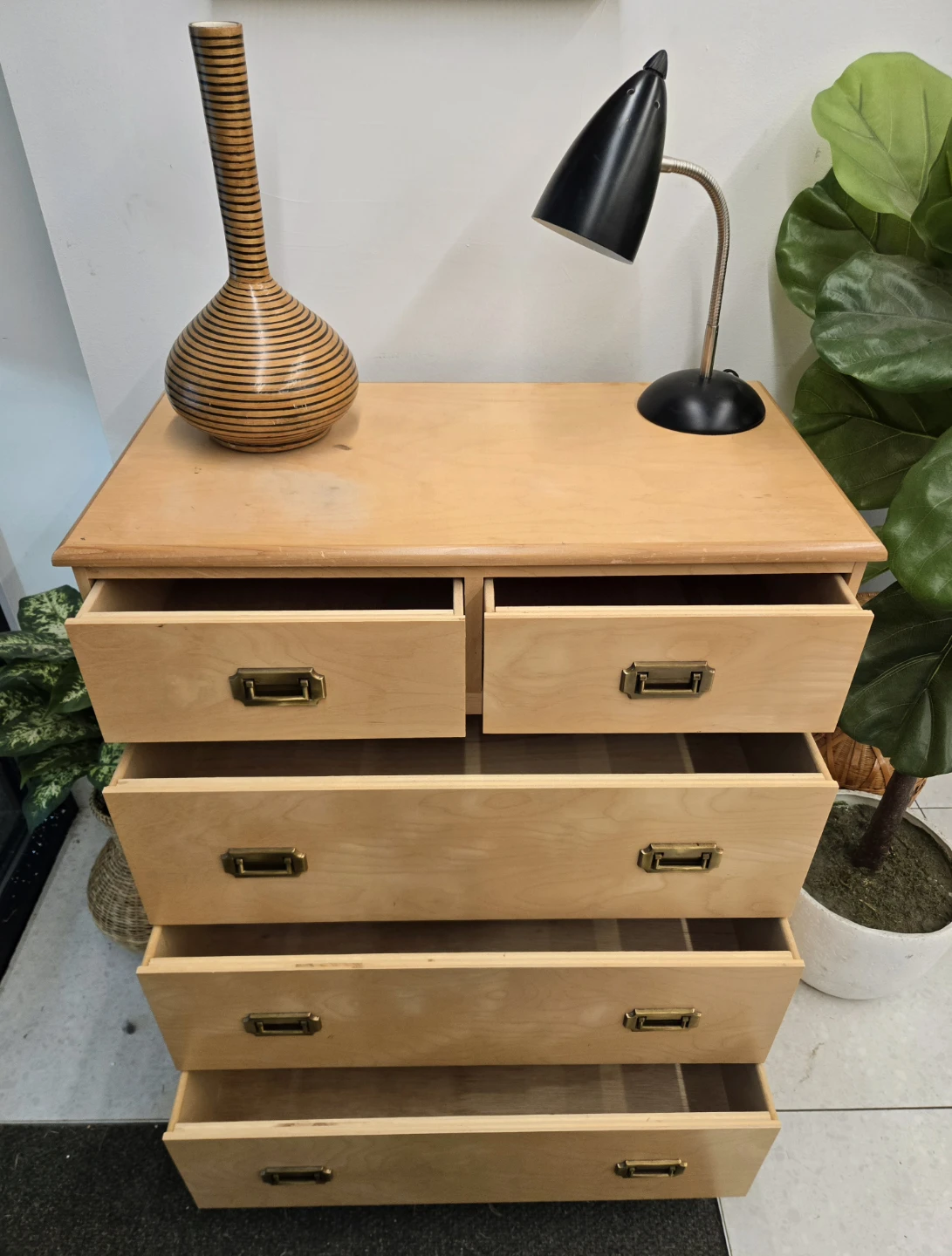 Vintage 5 Drawer Tallboy Dresser With Brass Pull Handles - photo 4
