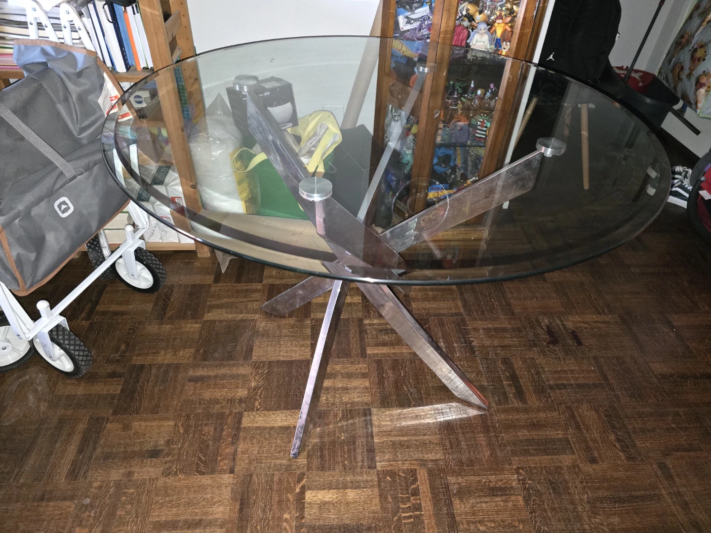 Glass top dining table with chrome base