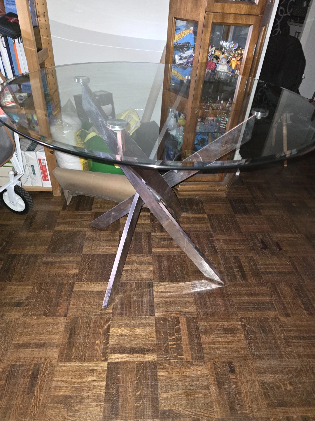 Glass top dining table with chrome base - photo 3
