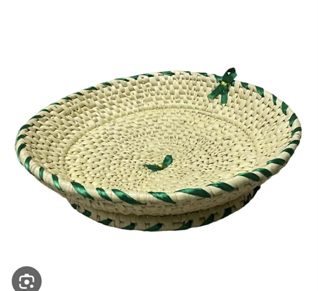 Woven Basket with Green Ribbon Trim eritrea and ethiopia