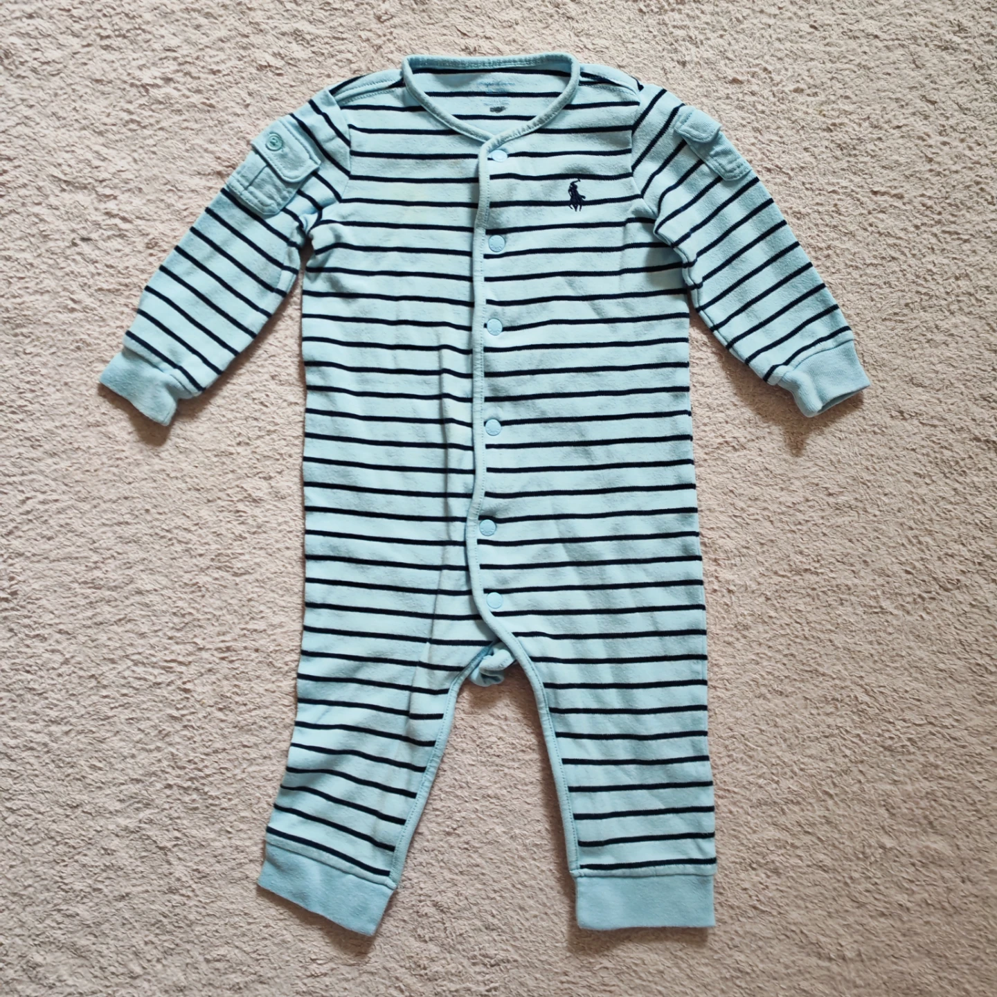 Ralph Lauren Baby Blue Striped Footed Pajamas - photo 3