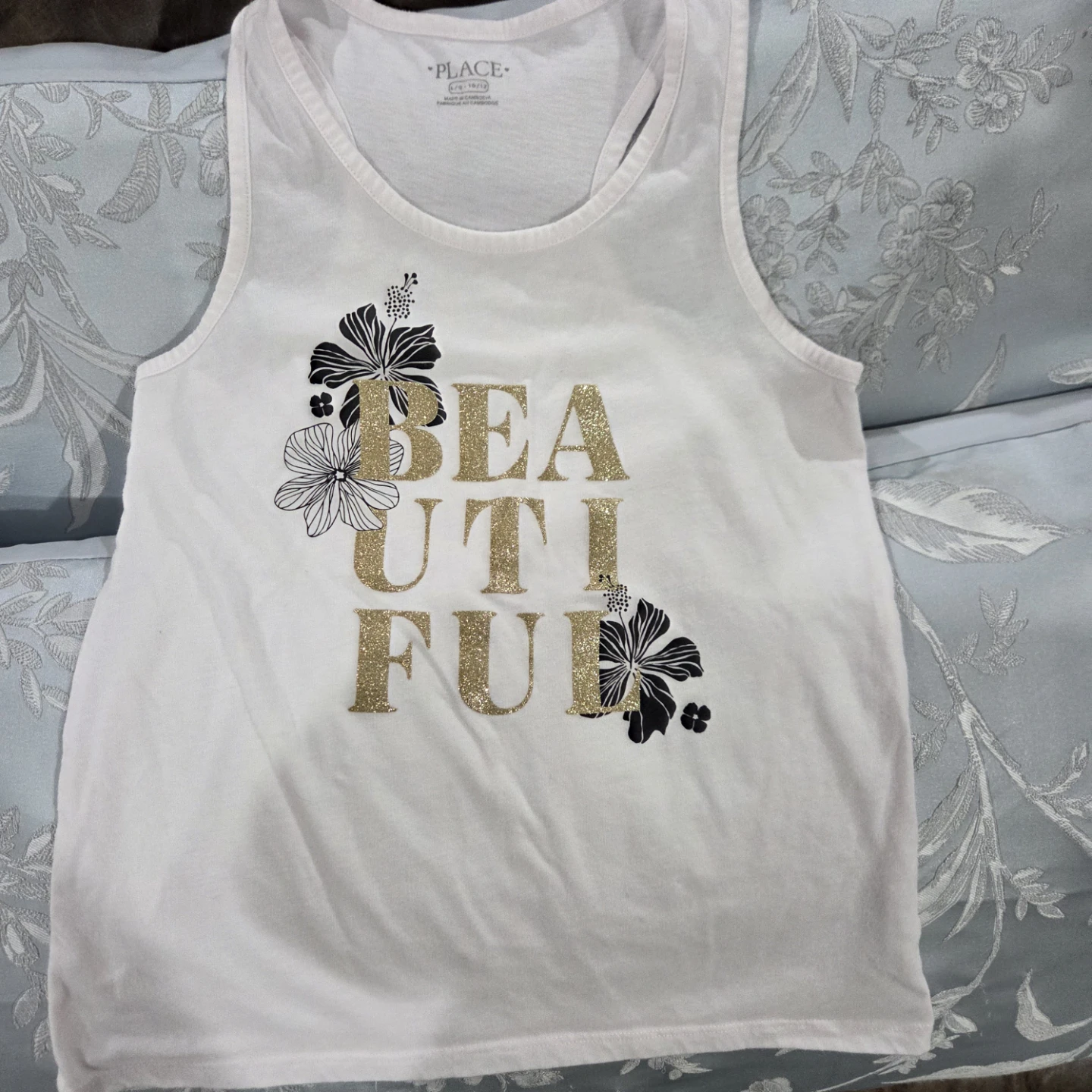 The Place White "Beautiful" Girls  Tank Top L/G 10/12