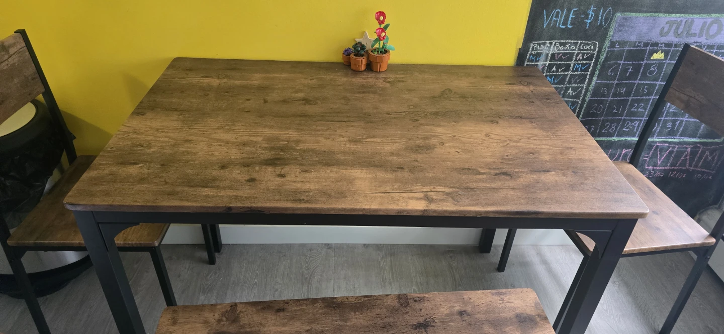 Wood and Metal Dining Set with Bench - photo 2