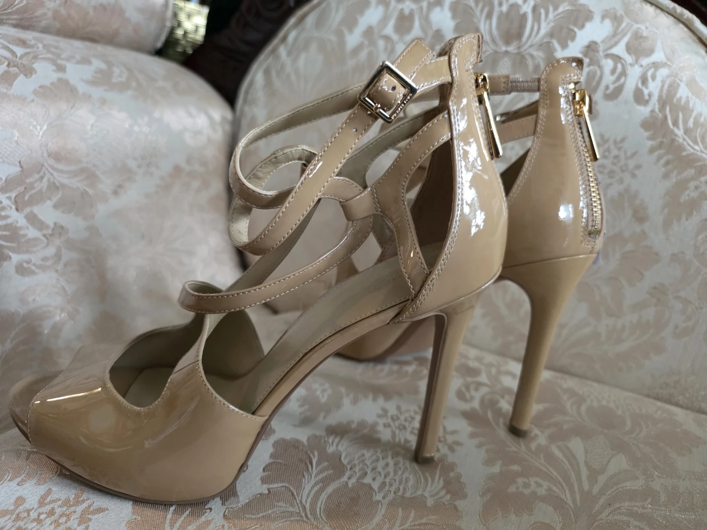 Beige Patent Leather Strappy Heels - photo 2