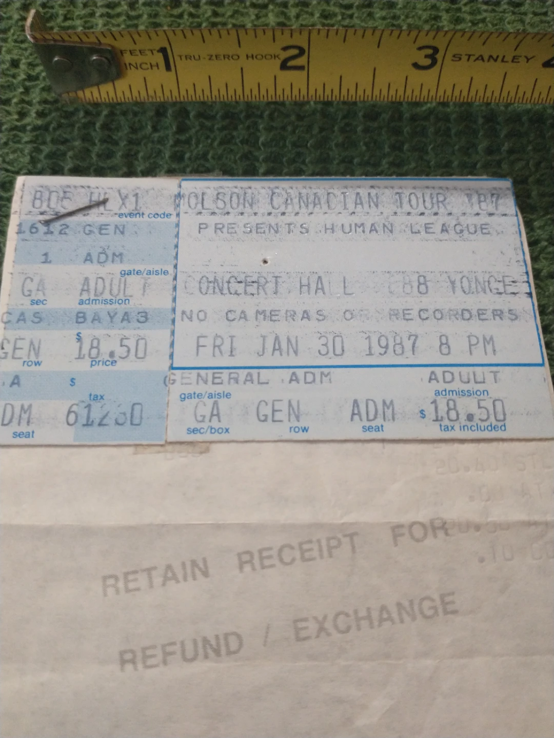 1987 Human League Toronto Concert Ticket Stub Crash Tour - photo 3