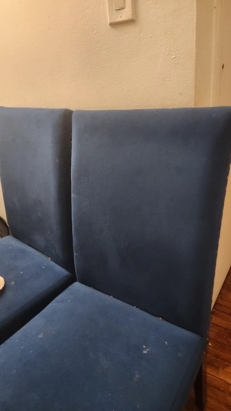 Set of 6 Blue Velvet Dining Chairs and dining table - photo 3