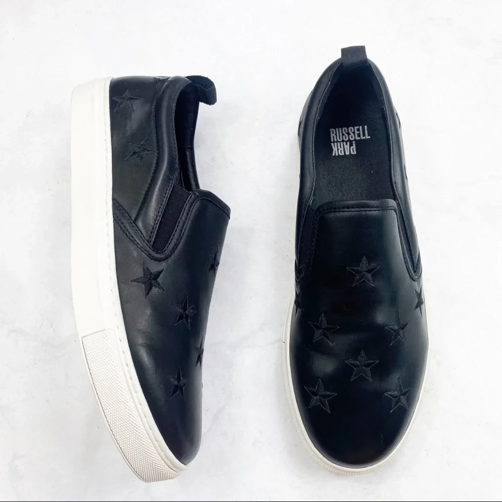 Russell Park Davide Black Star Slip-On Sneakers Size 10.5 - photo 3