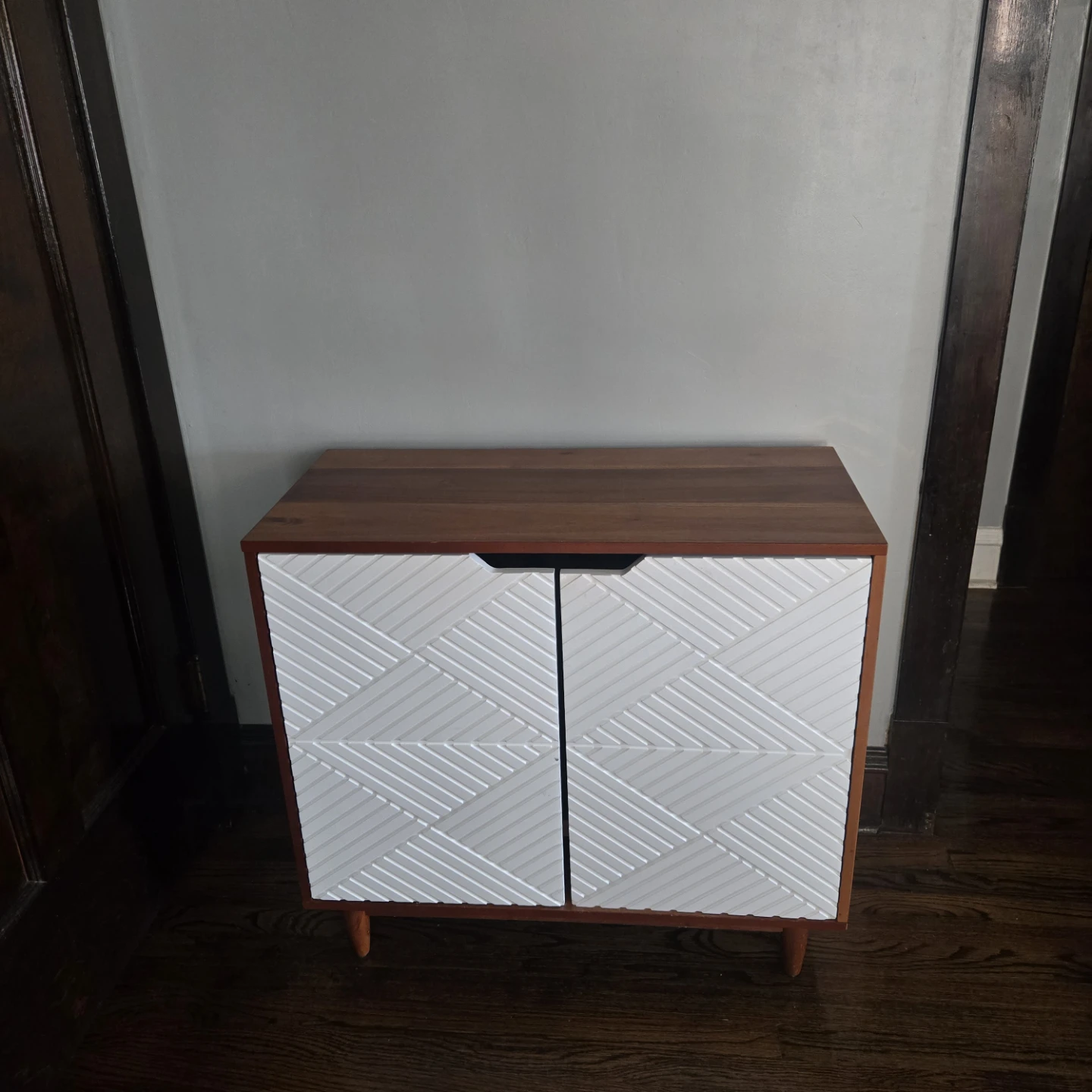 Modern Accent Cabinet with White Geometric Doors